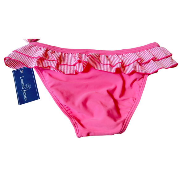 NWT Lauren James Womens Pink Stripe Ruffle Hipster Bikini Bottom Sz Small - Picture 3 of 6